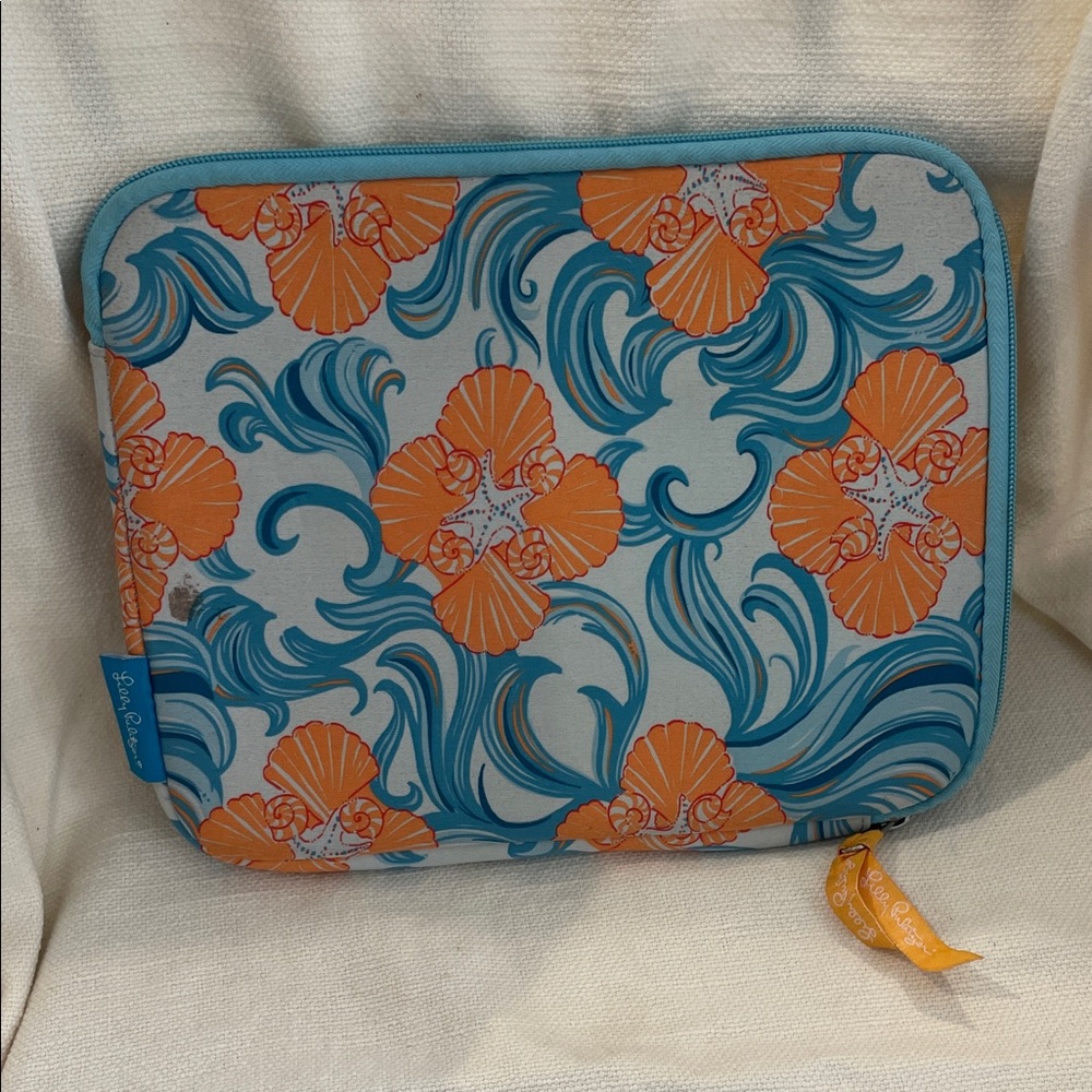 Lilly Pulitzer Sea Shell Pattern Padded Tech Sleeve in Orange & Teal